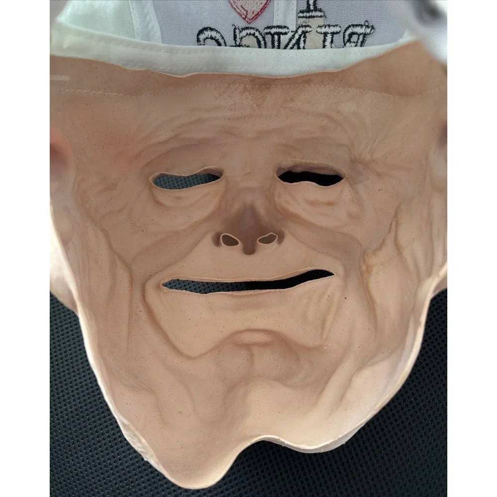Old Man Adult Latex Full Face Mask " I ❤️Bingo"  Hat Creepy Face With Ball Cap - Picture 3 of 11